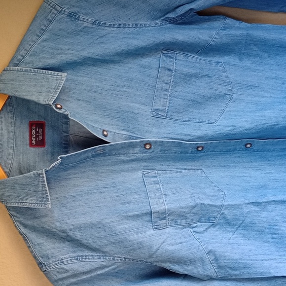 Untickit Chambre Button Front Long Sleeve Collard Denim Style Shirt Size 2 - Picture 2 of 7